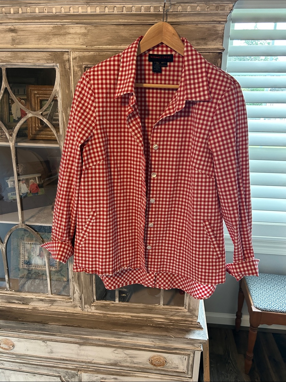 Red Gingham Button-Front Shirt mill Jacket - Women's